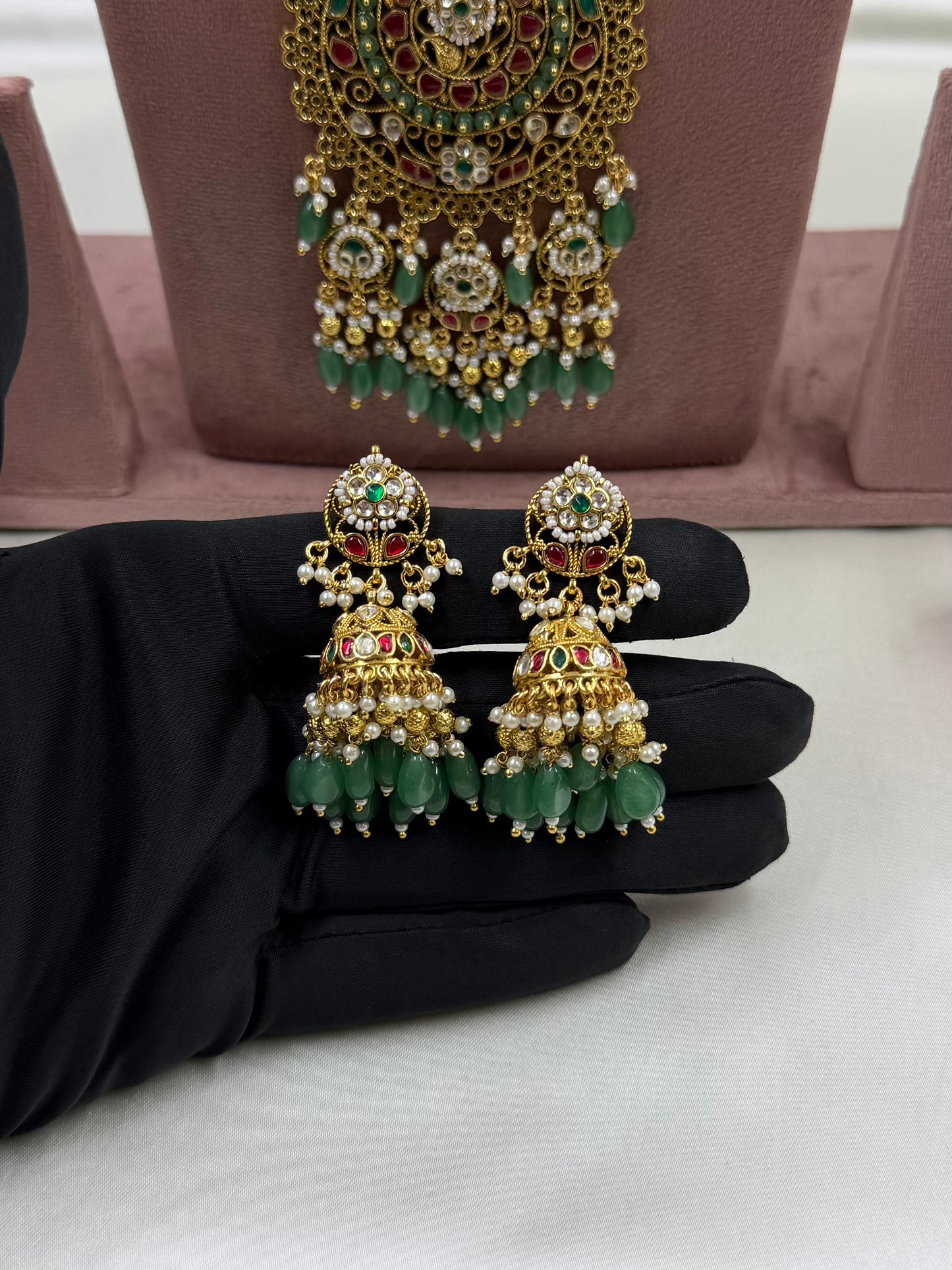 Priyanka Pachi Kundan Long Necklace Set