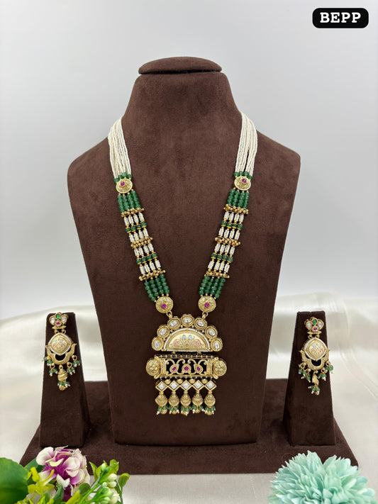 Alia Premium Antique Gold Long Necklace Set