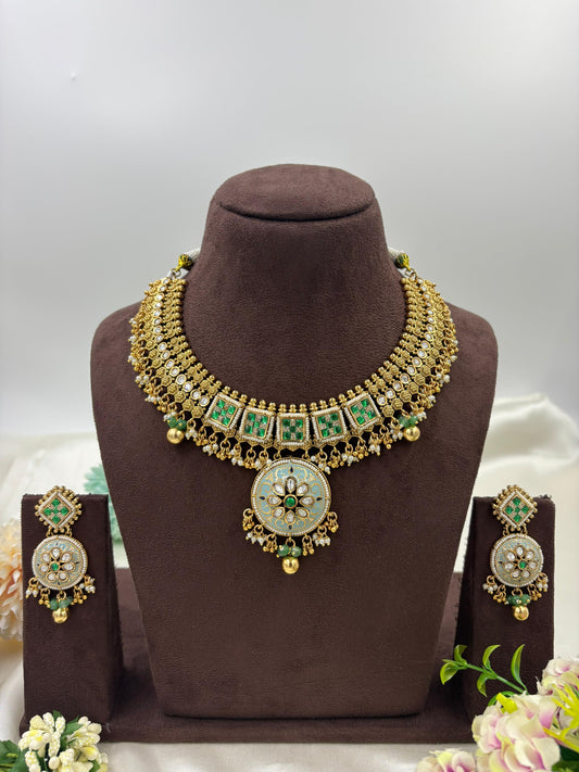 Siera Premium Antique Gold Necklace Set