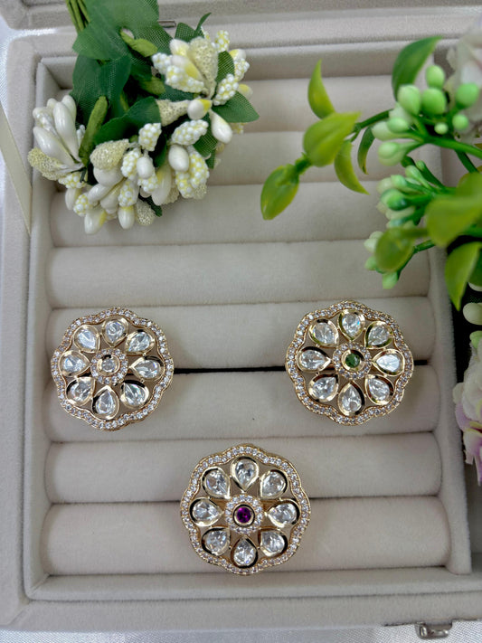 Aura Premium Moissanite Kundan Finger Ring
