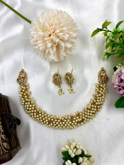 Riza Pearl Antique Gold Necklace set