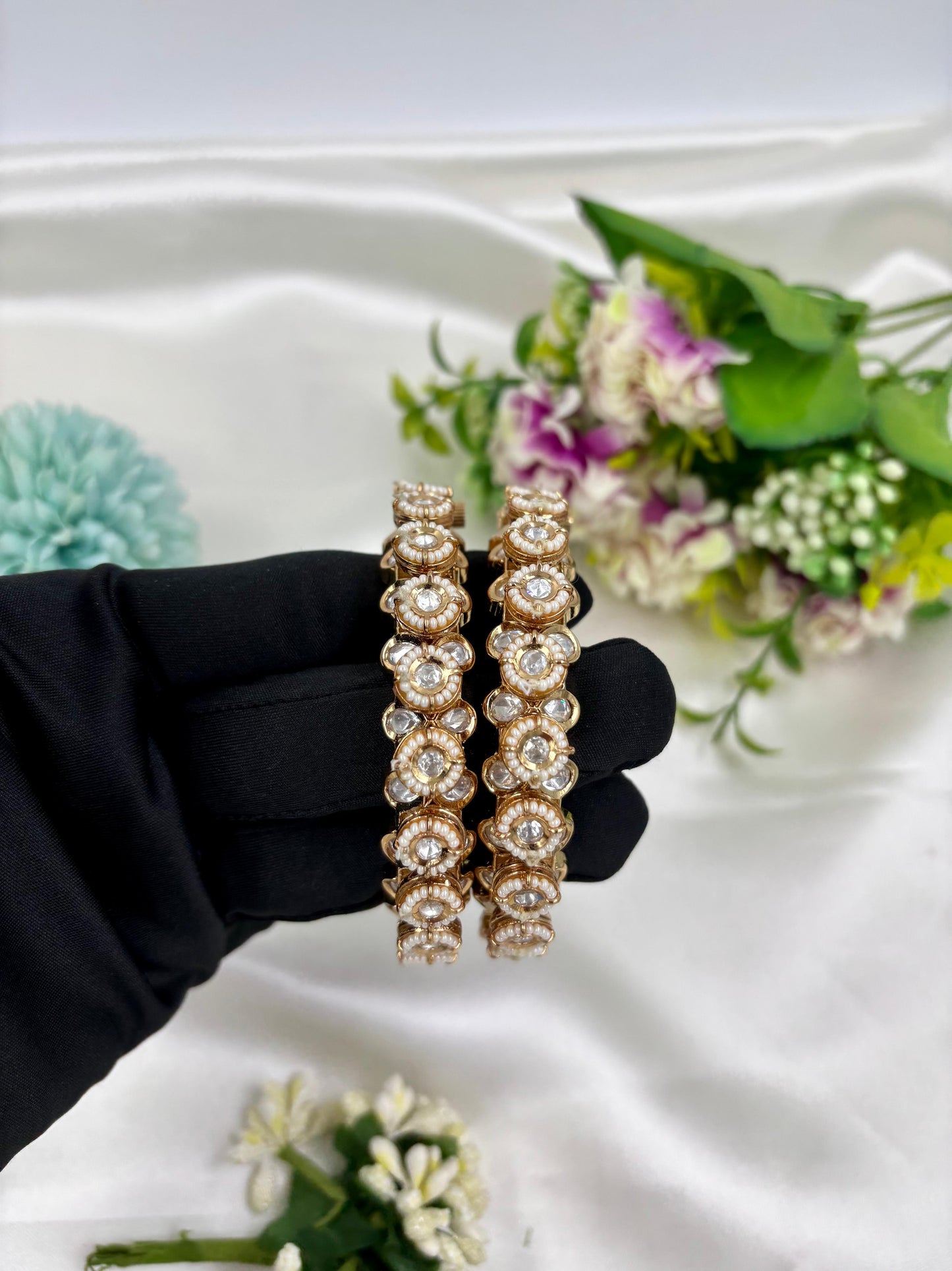 Jevika Moissanite Kundan Pacheli Bangles