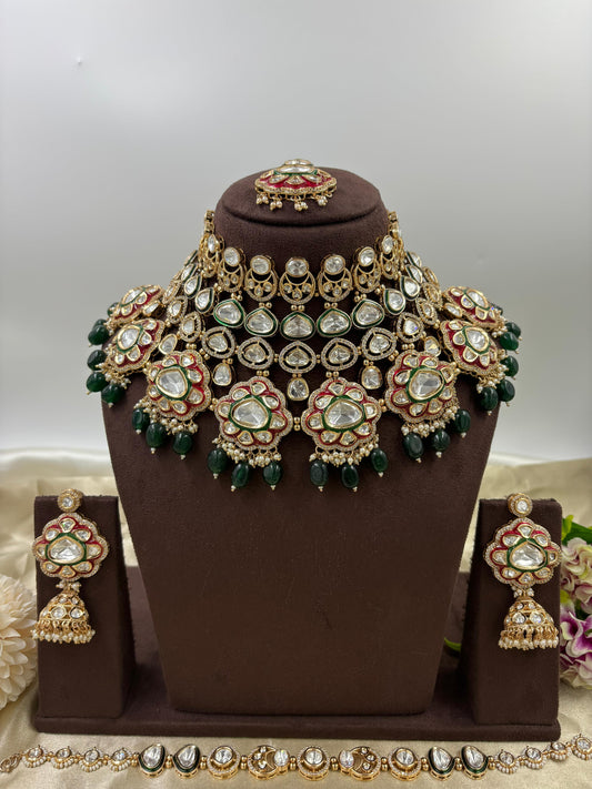Hitvi Premium Moissanite Kundan Bridal Necklace set