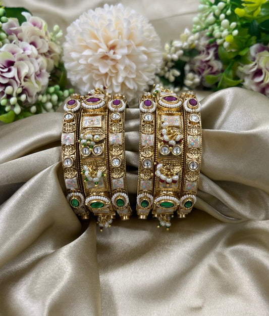 Sculpted Rajwadi Six Pic Pearl Bangles