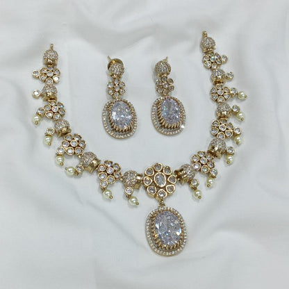 Rhea Majestic Pearl & Stone Victorian Necklace Set