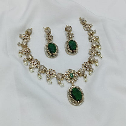 Rhea Majestic Pearl & Stone Victorian Necklace Set