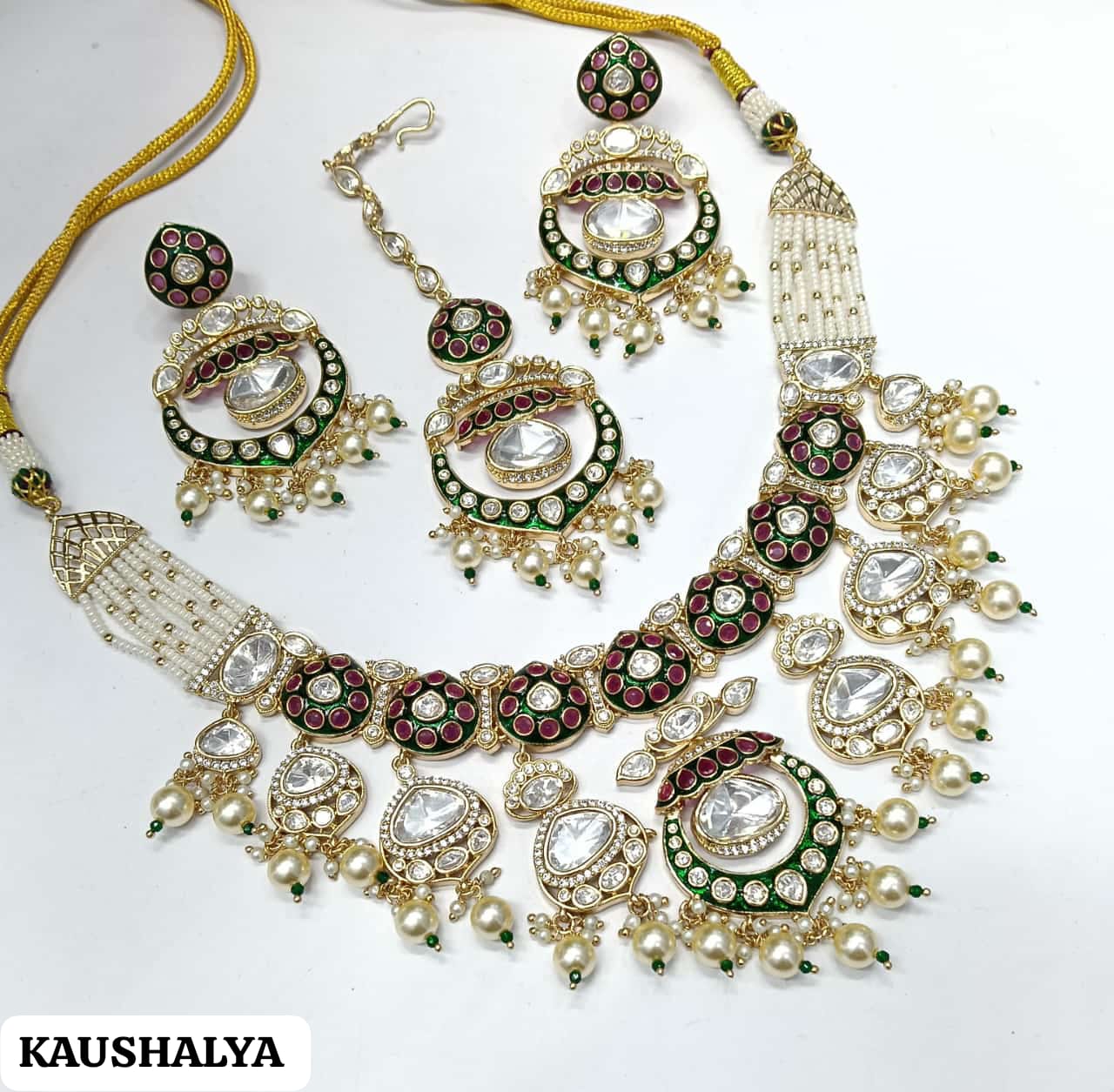 Myra Premium Moissanite Kundan Semi Bridal Necklace Set