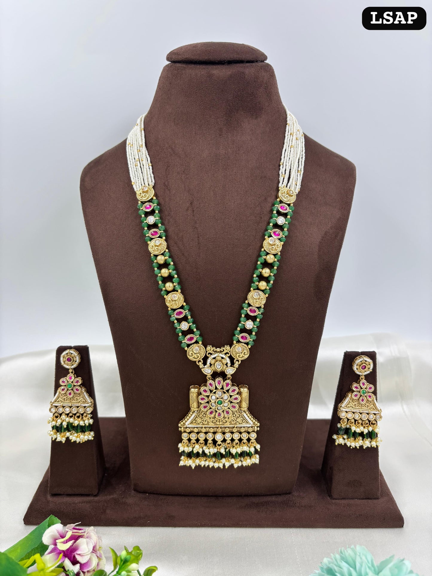 Mrunal Antique Gold Long Necklace Set