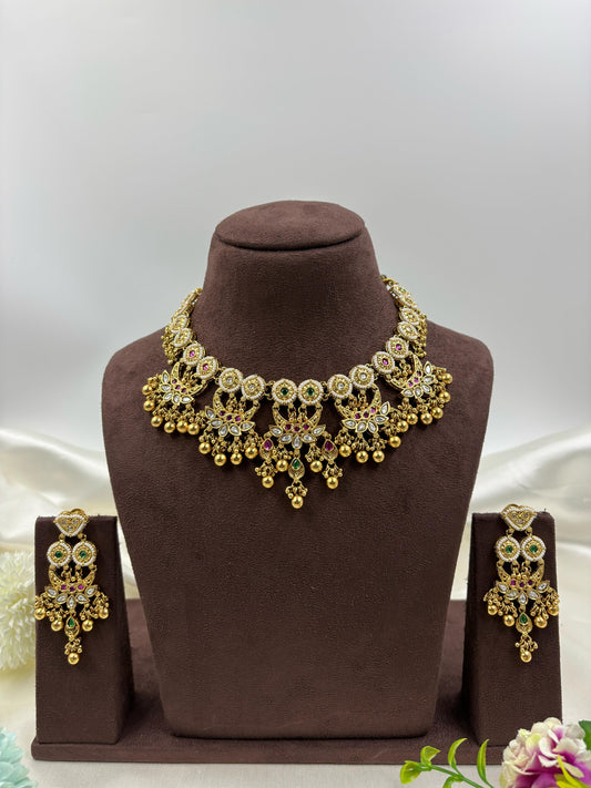 Jasira Premium Antique Gold Necklace Set