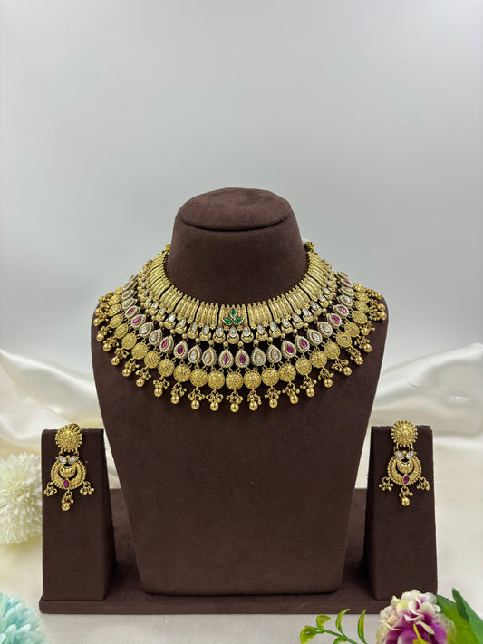 Vidhita Premium Antique Gold Necklace Set