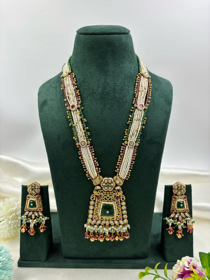 Aanya Premium Long Antique Gold Necklace Set