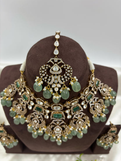 Vinit Premium Moissanite Victorian Semi Bridal Necklace Set