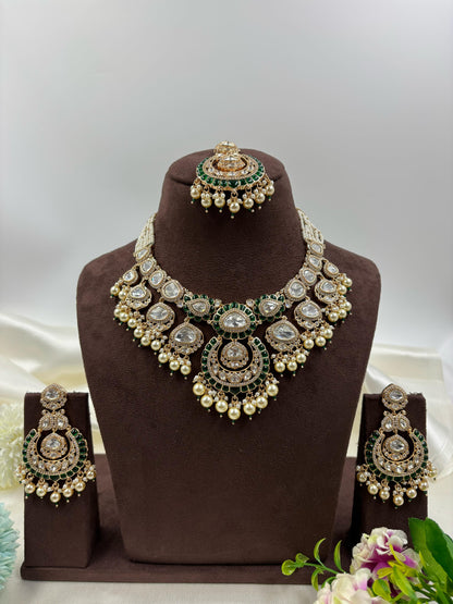 Aasma Premium Moissanite Kundan Semi Bridal Necklace Set