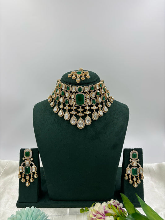 Viva Moissanite Kundan Semi Bridal Necklace Set