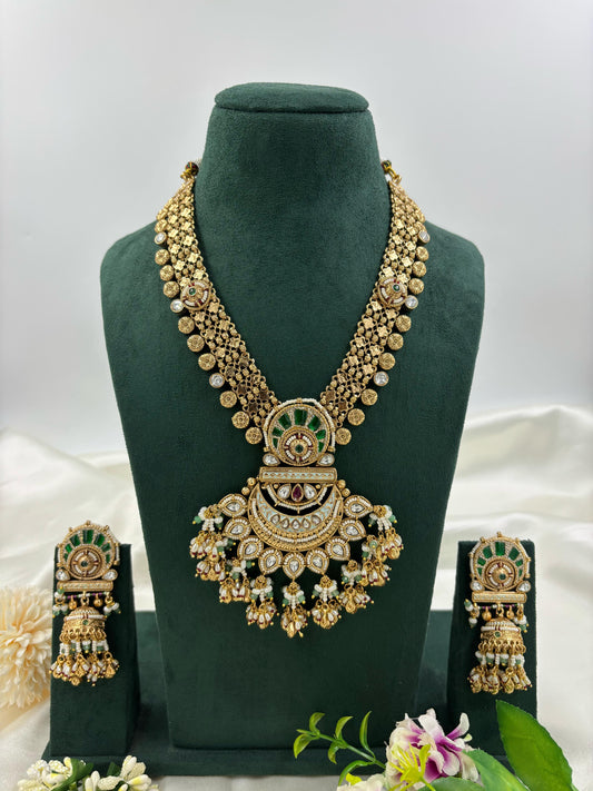 Hanvi Antique Gold Long Necklace Set