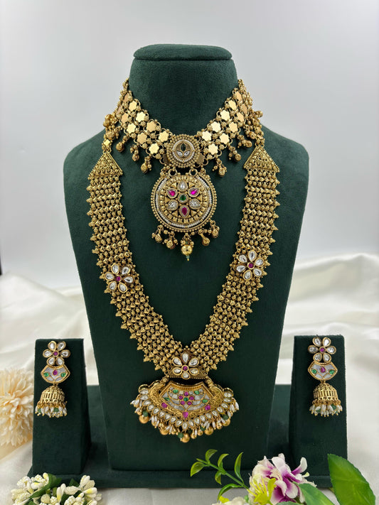 Raavi Antique Gold Combo Necklace Set