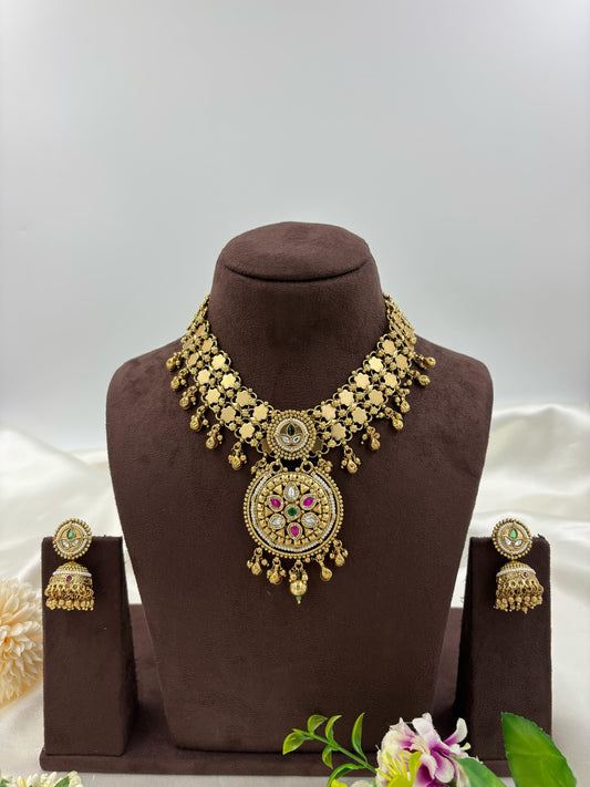 Rani Antique Gold Necklace Set
