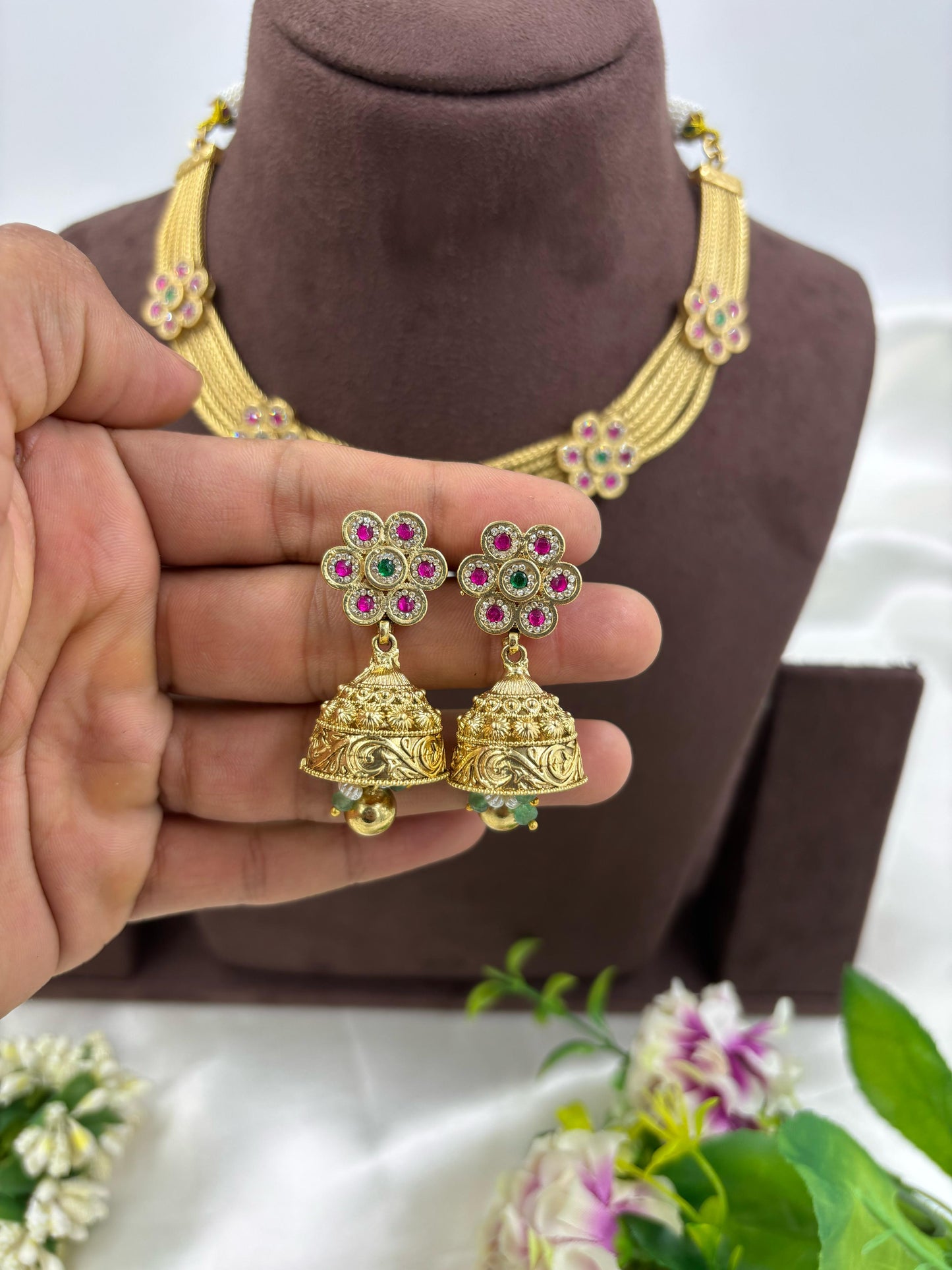 Nivedha Premium Antique Gold Necklace Set