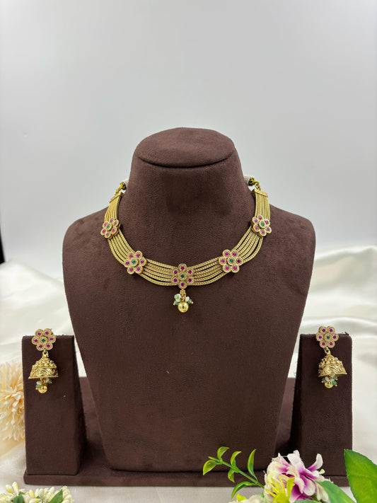 Nivedha Premium Antique Gold Necklace Set