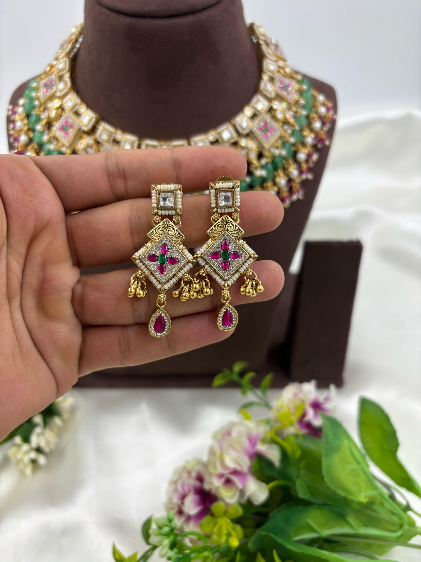 Divya Premium Antique Gold Necklace Set