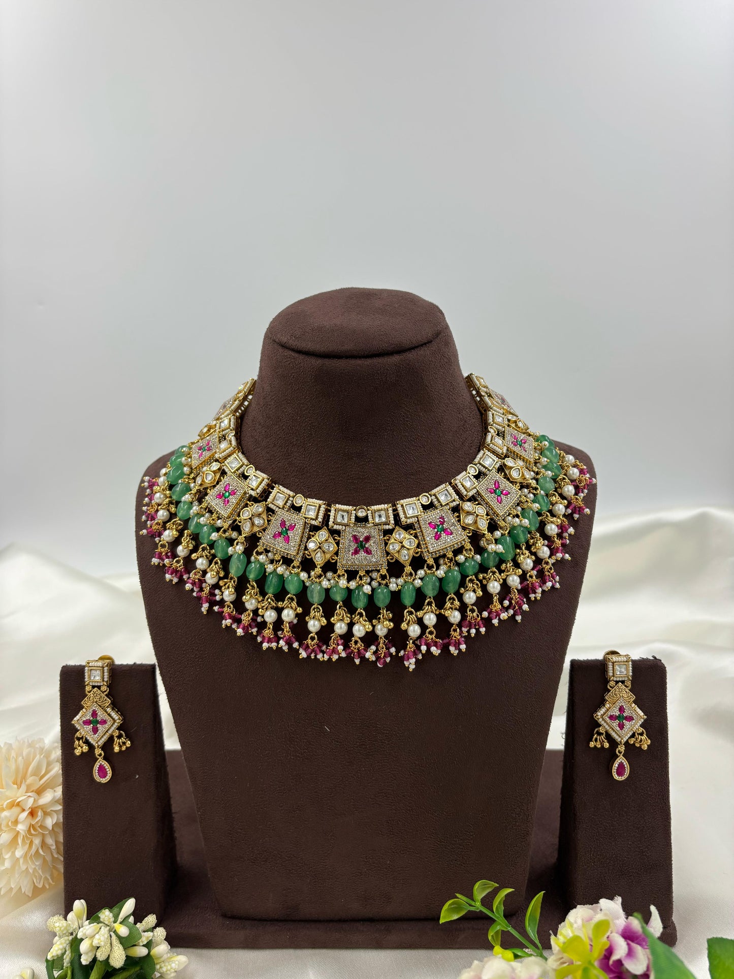 Divya Premium Antique Gold Necklace Set