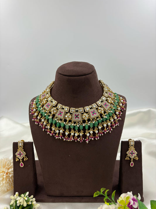Divya Premium Antique Gold Necklace Set