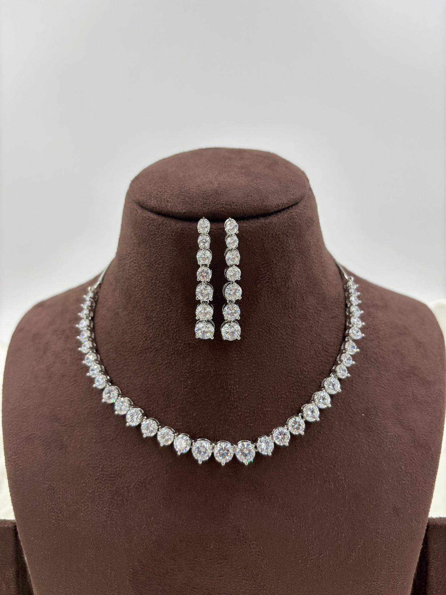 Ubi CZ Drop American Necklace Set - White