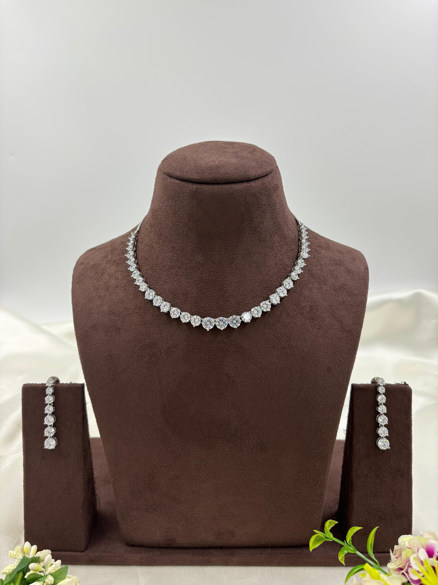 Ubi CZ Drop American Necklace Set - White