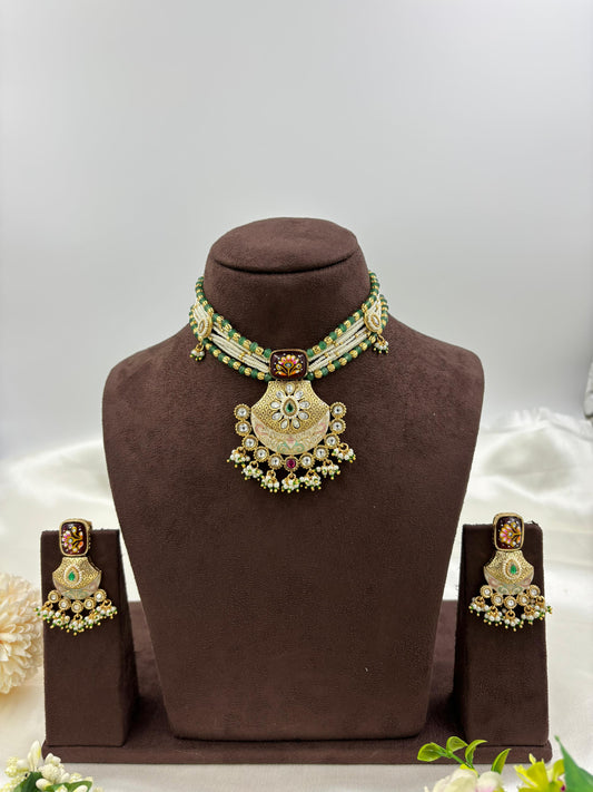 Krisha Premium Antique Gold Choker Necklace Set