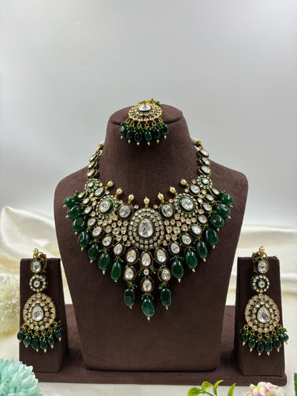 Zivam Premium Moissanite Kundan Semi Bridal Necklace set