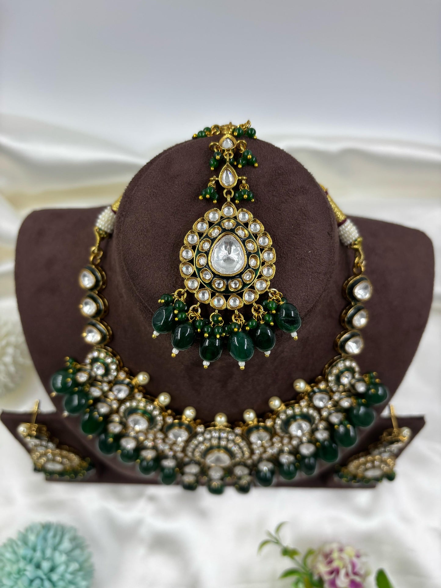 Zivam Premium Moissanite Kundan Semi Bridal Necklace set
