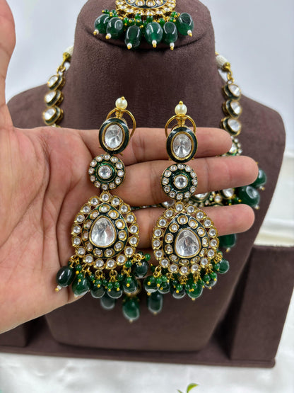Zivam Premium Moissanite Kundan Semi Bridal Necklace set