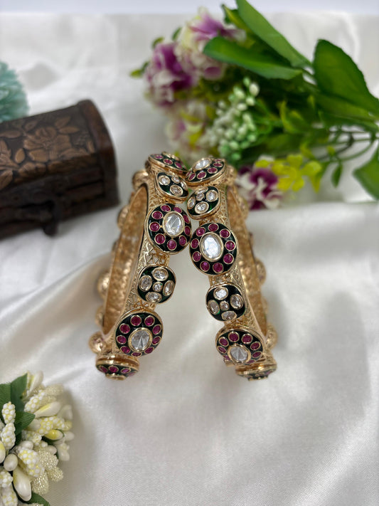 Riza Moissanite kundan Minakari Bangles Set