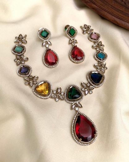 Victorian Multicolour Necklace set - Multi