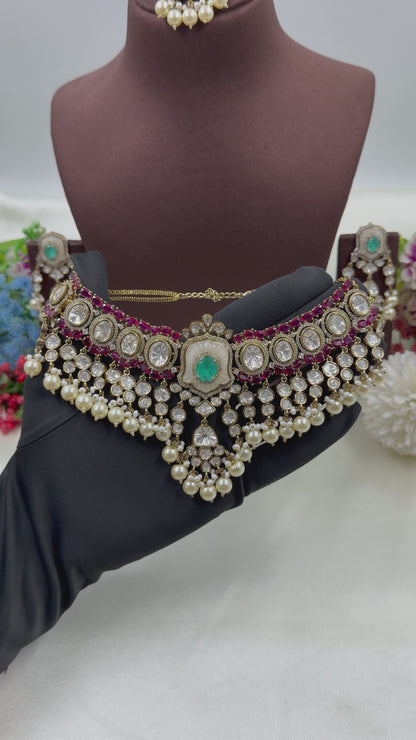 Disha Moissanite Victorian Choker Necklace Set