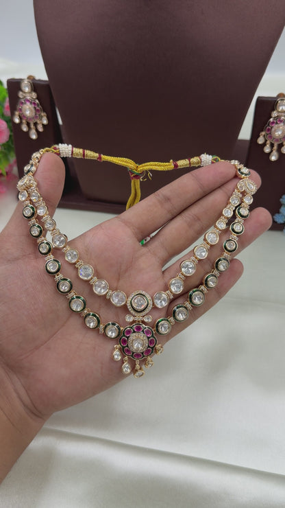 Deepti Moissanite Double Layer Necklace Set