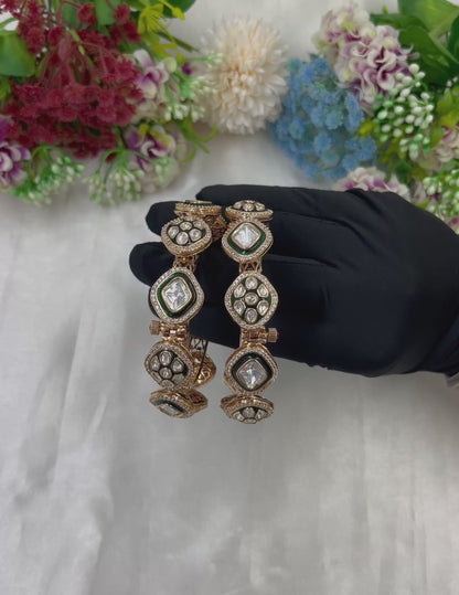 Noori Moissanite Kundan Pachali Bangles (Openable)