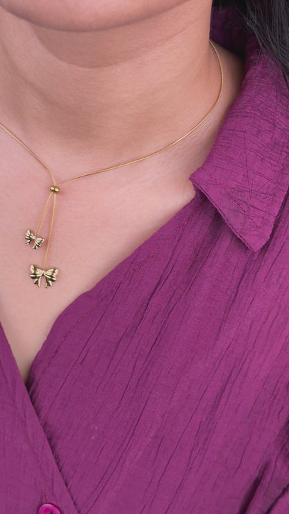 Double Bow Lariat Gold Chain