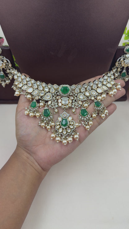 Sandhya Victorian Moissanite Choker Necklace Set