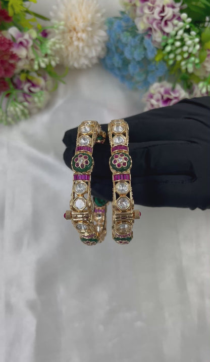 Rujani Moissanite Kundan Bangles (Openable)