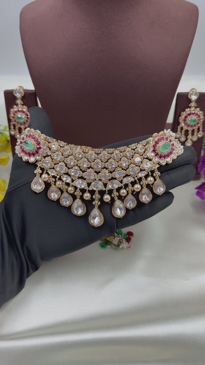 Jhanvi Moissanite Choker Necklace Set