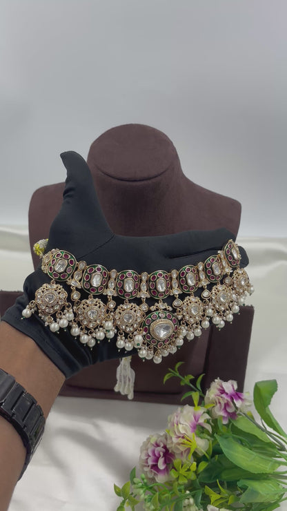 RAJSI ROOP MOISSANITE KUNDAN SEMI BRIDAL NECKLACE