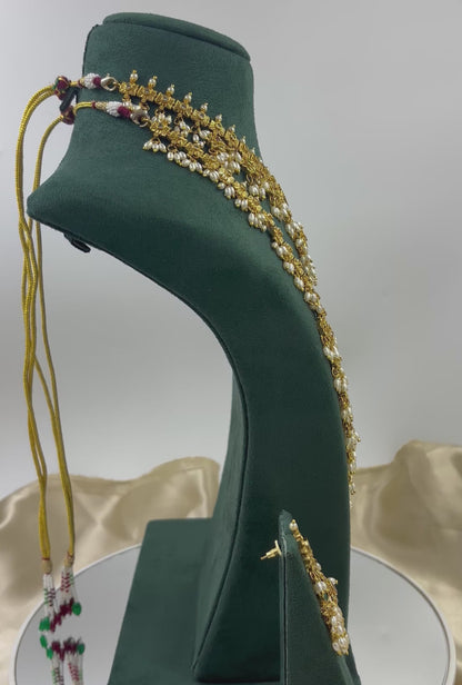 Pearl Draped Royal Gold Plated Combo Set.