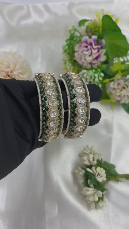Sitara Green Moissanite Kundan Bangles [Openable]