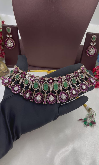 Radha Jaipuri Moissanite Kundan Choker Necklace