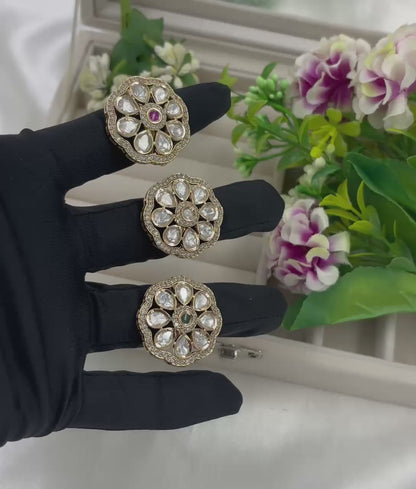 Aura Premium Moissanite Kundan Finger Ring