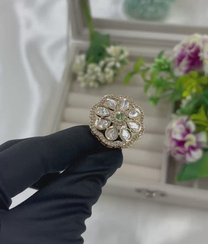 Aura Premium Moissanite Kundan Finger Ring