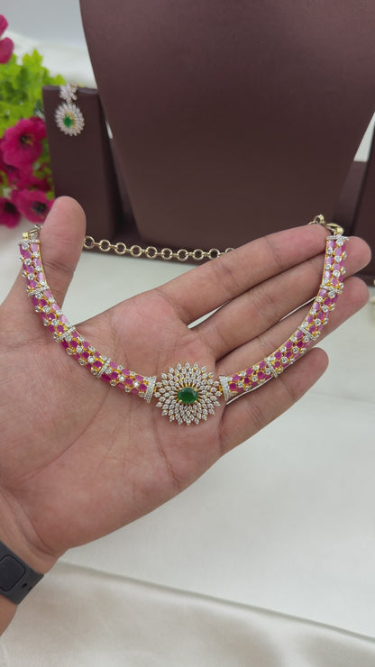 Rose American Diamond Two Tone Delicate Necklace