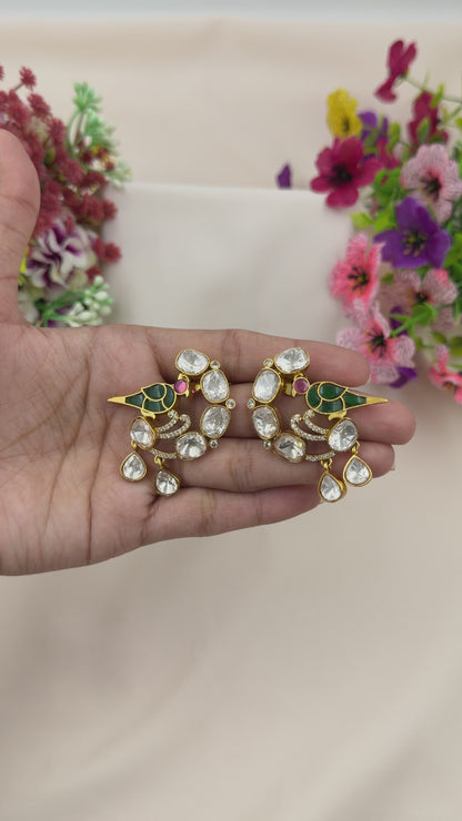Peacock Enamel Kundan Earring