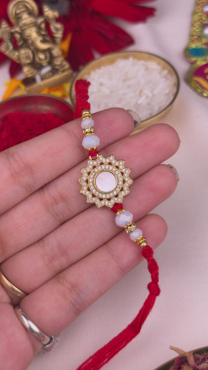 White Crystal Floral Rakhi